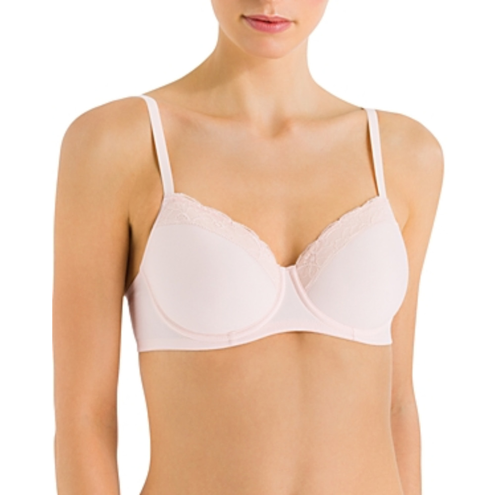 Hanro Women Cotton Lace Spacer T-Shirt Underwire Bra Powder Size 32B